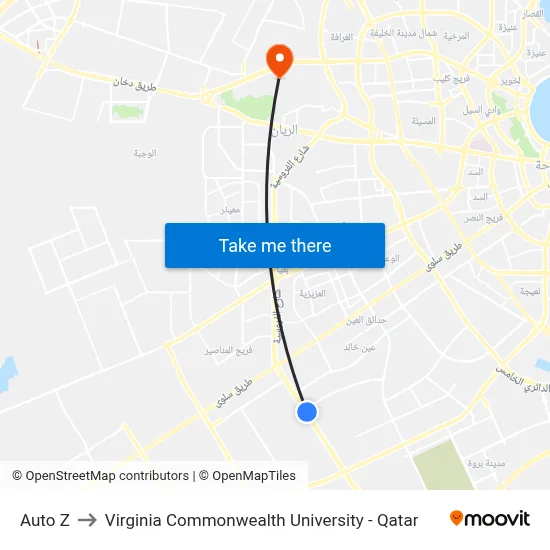 Auto Z to Virginia Commonwealth University - Qatar map