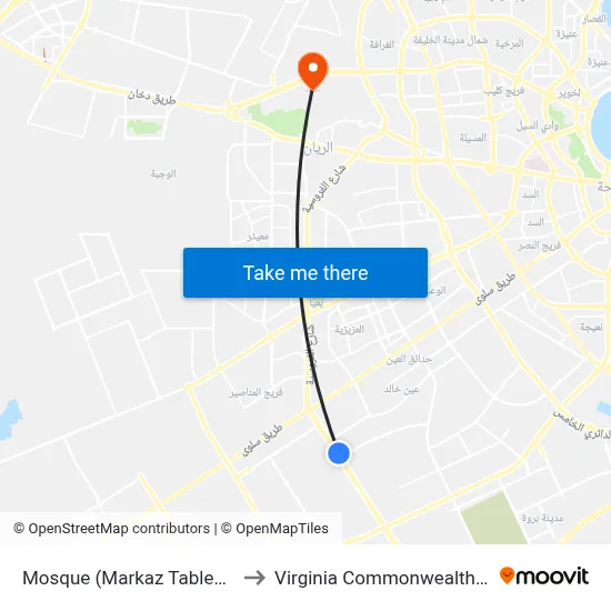 Mosque (Markaz Tableegh Abu Hurairah) to Virginia Commonwealth University - Qatar map