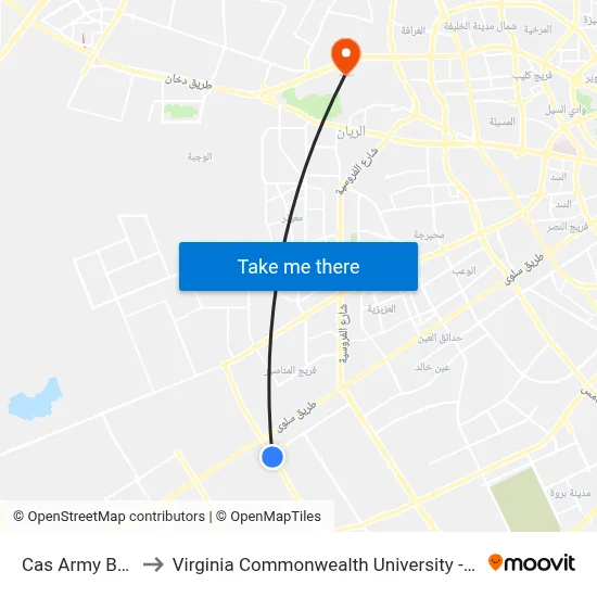 Cas Army Base to Virginia Commonwealth University - Qatar map