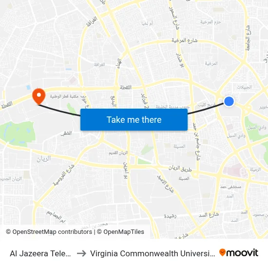 Al Jazeera Television to Virginia Commonwealth University - Qatar map