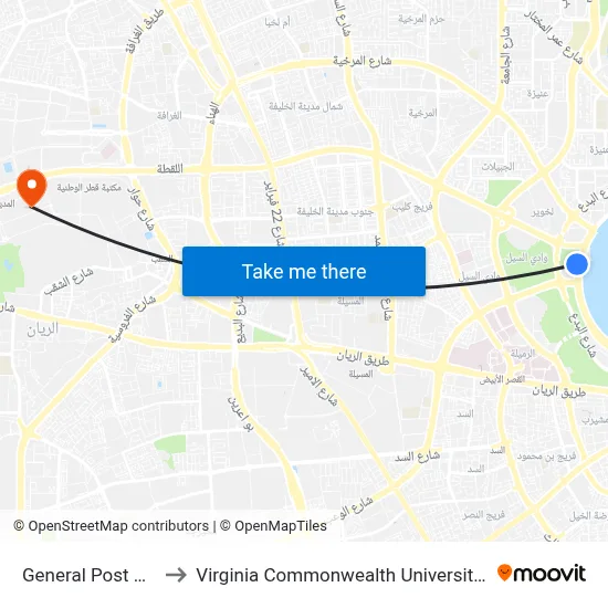General Post Office to Virginia Commonwealth University - Qatar map