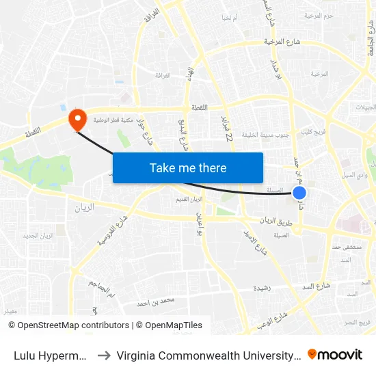 Lulu Hypermarket to Virginia Commonwealth University - Qatar map