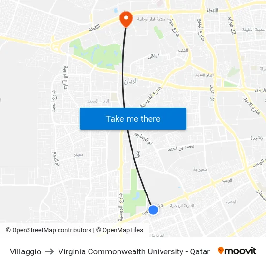 Village to Virginia Commonwealth University - Qatar map