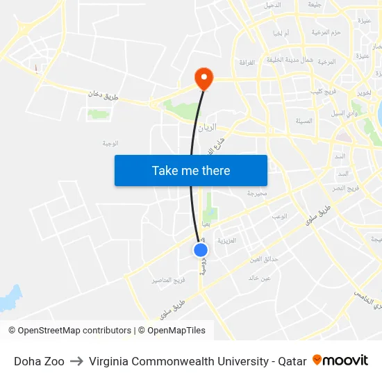 Doha Zoo to Virginia Commonwealth University - Qatar map