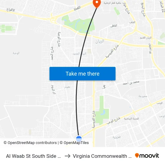 Al Waab Street South Side Near Lejthaya Street to Virginia Commonwealth University - Qatar map