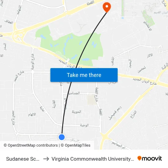 Sudanese School to Virginia Commonwealth University - Qatar map