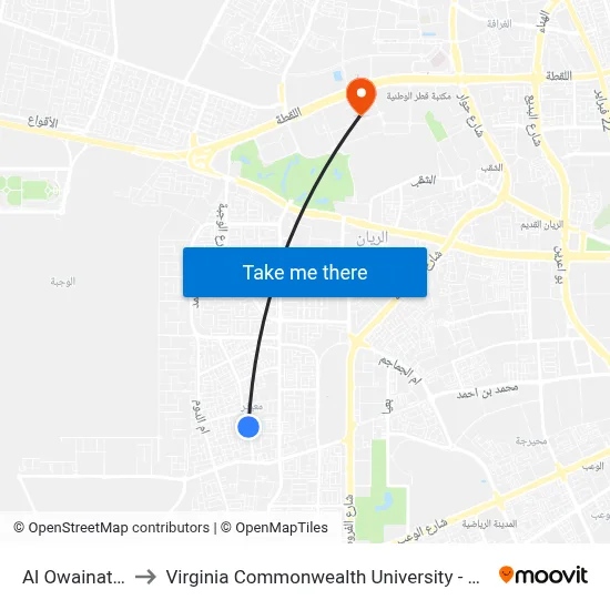 Al Owainat Street to Virginia Commonwealth University - Qatar map