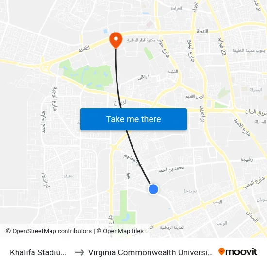 Khalifa Stadium Roundabout to Virginia Commonwealth University - Qatar map