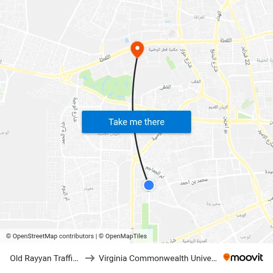 Old Rayyan Traffic Police to Virginia Commonwealth University - Qatar map