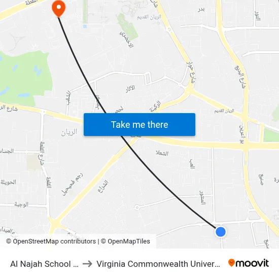 Al Najah School Street to Virginia Commonwealth University - Qatar map