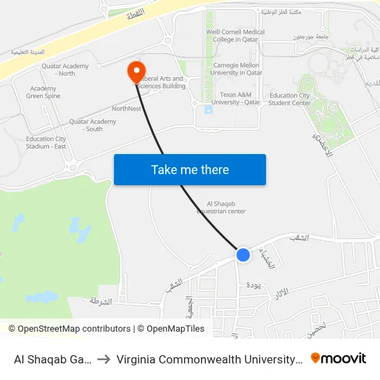 Al Shaqab Gate 7 to Virginia Commonwealth University - Qatar map
