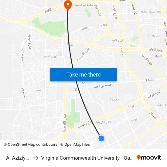 Al Aziziyah to Virginia Commonwealth University - Qatar map