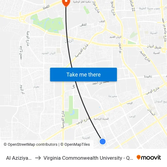 Al Aziziya Street to Virginia Commonwealth University - Qatar map