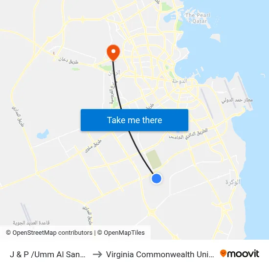 J & P/Umm Al Saneem Street to Virginia Commonwealth University - Qatar map
