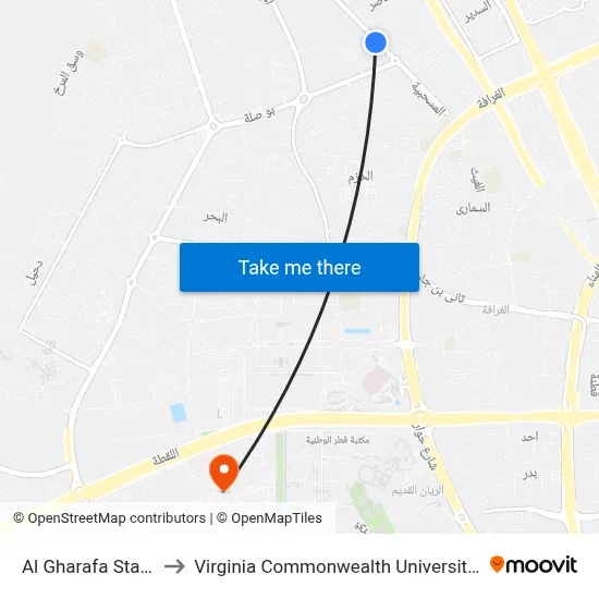 Al Gharafa Stadium to Virginia Commonwealth University - Qatar map