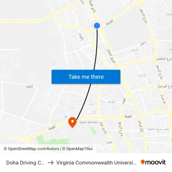 Doha Driving Centre to Virginia Commonwealth University - Qatar map