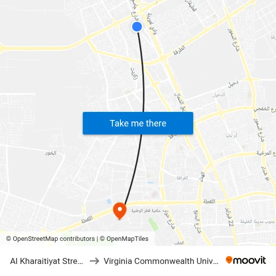 Al Kharaitiyat Street Stop 1 to Virginia Commonwealth University - Qatar map