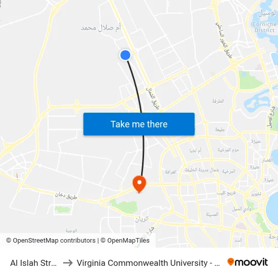 Al Islah Street to Virginia Commonwealth University - Qatar map