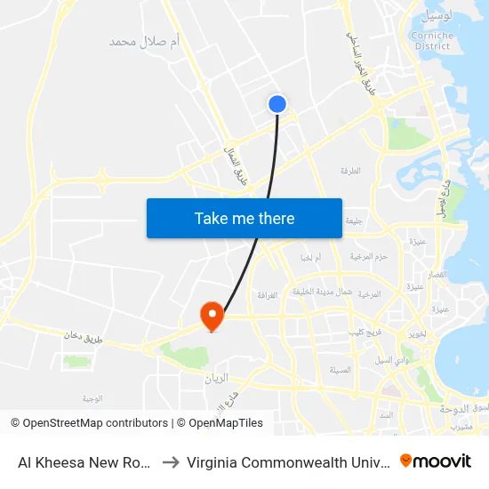 Al Kheesa New Road Stop 2 to Virginia Commonwealth University - Qatar map