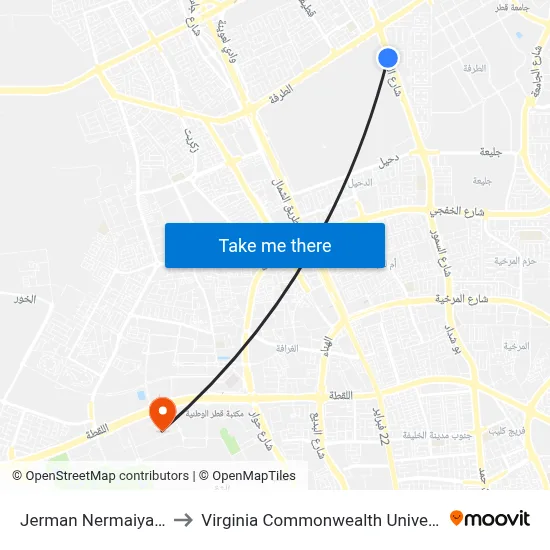 Jerman Nermaiyah North to Virginia Commonwealth University - Qatar map