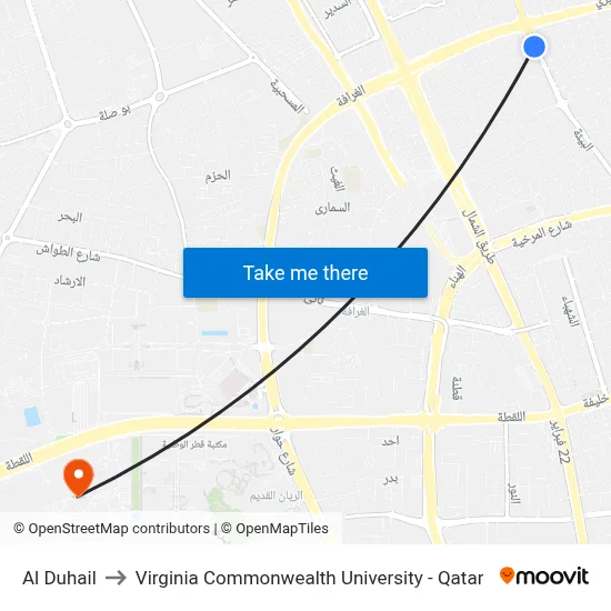 Al Duhail to Virginia Commonwealth University - Qatar map