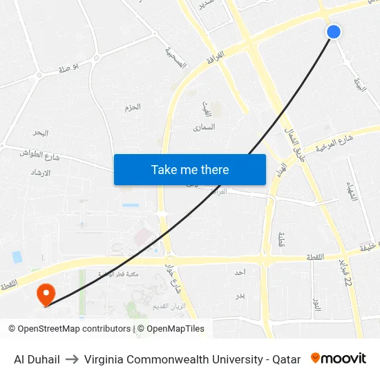 Al Duhail to Virginia Commonwealth University - Qatar map