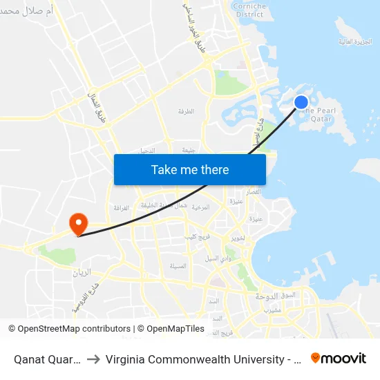 Qanat Quarter to Virginia Commonwealth University - Qatar map