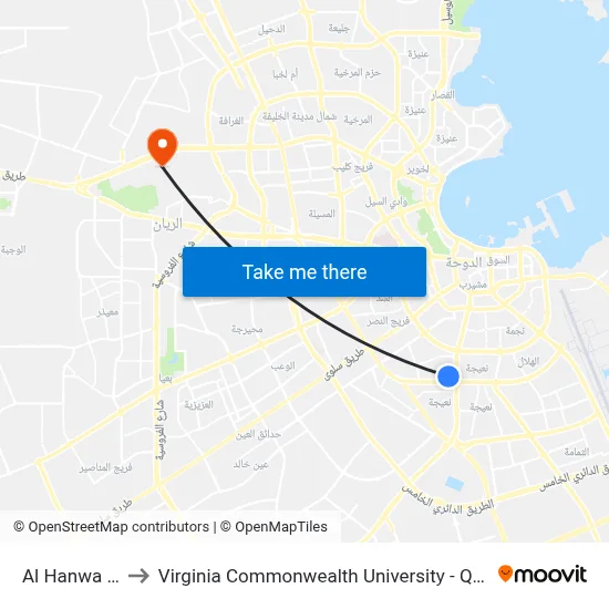 Al Hanwa Street to Virginia Commonwealth University - Qatar map