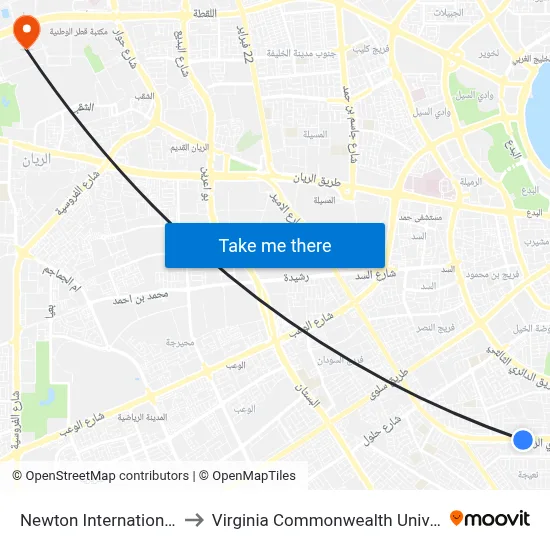 Newton International School to Virginia Commonwealth University - Qatar map