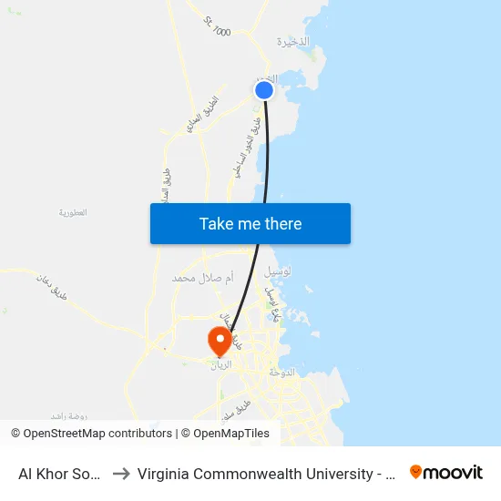 Al Khor South to Virginia Commonwealth University - Qatar map