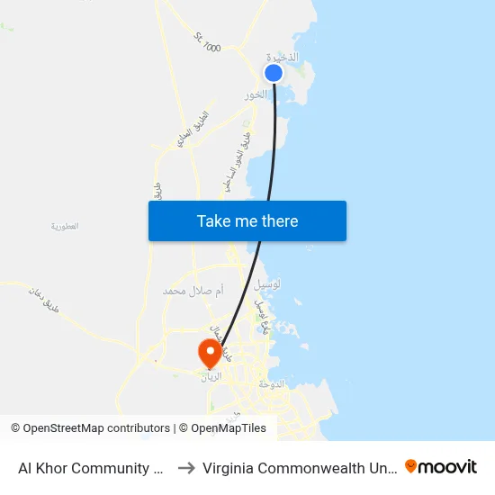 Al Khor Community North Stop 1 to Virginia Commonwealth University - Qatar map