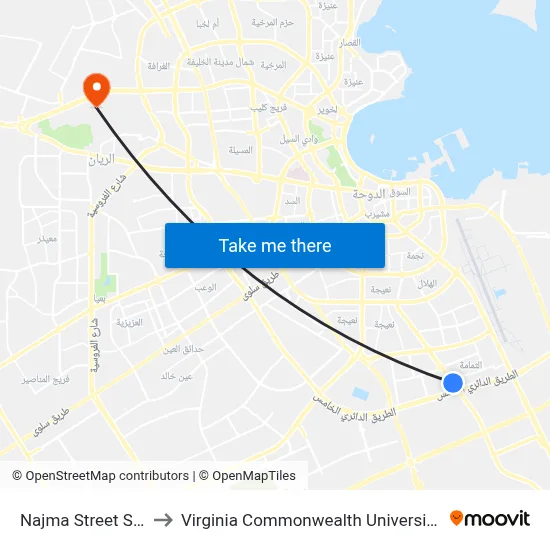 Najma Street Stop 1 to Virginia Commonwealth University - Qatar map