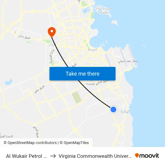 Al Wukair Petrol Station to Virginia Commonwealth University - Qatar map