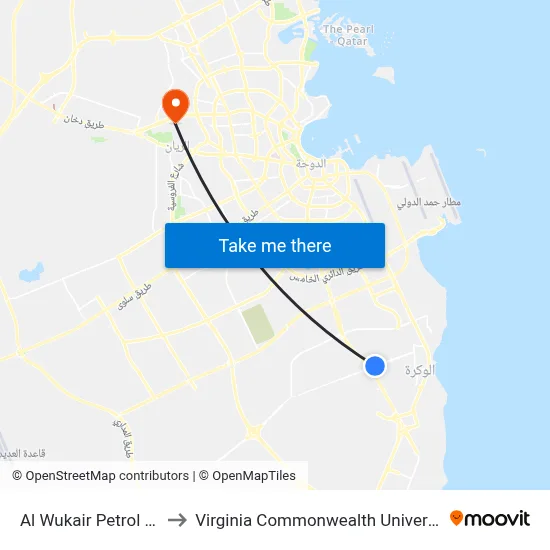 Al Wukair Petrol Station to Virginia Commonwealth University - Qatar map