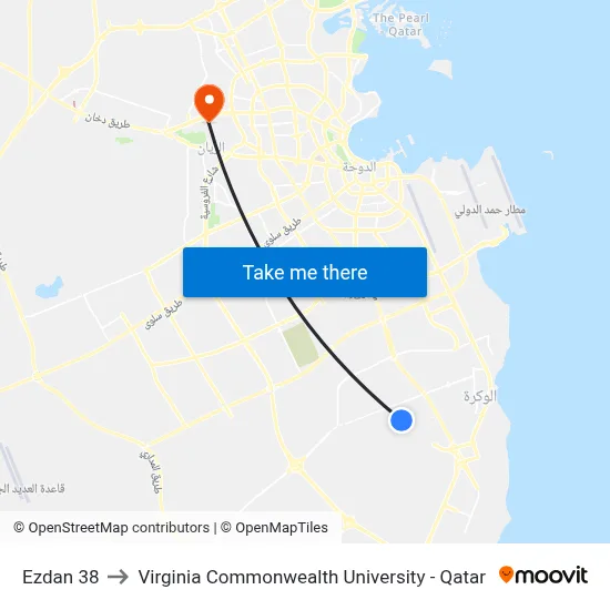 Ezdan 38 to Virginia Commonwealth University - Qatar map