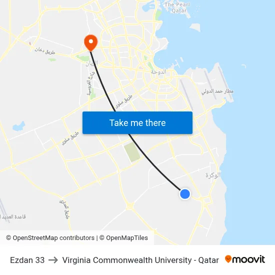 Ezdan 33 to Virginia Commonwealth University - Qatar map
