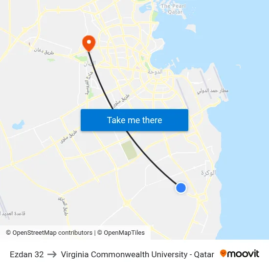 Ezdan 32 to Virginia Commonwealth University - Qatar map