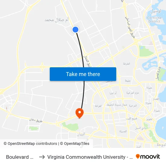Boulevard Mall to Virginia Commonwealth University - Qatar map