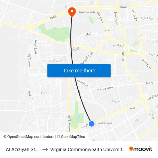 Al Aziziyah Station to Virginia Commonwealth University - Qatar map