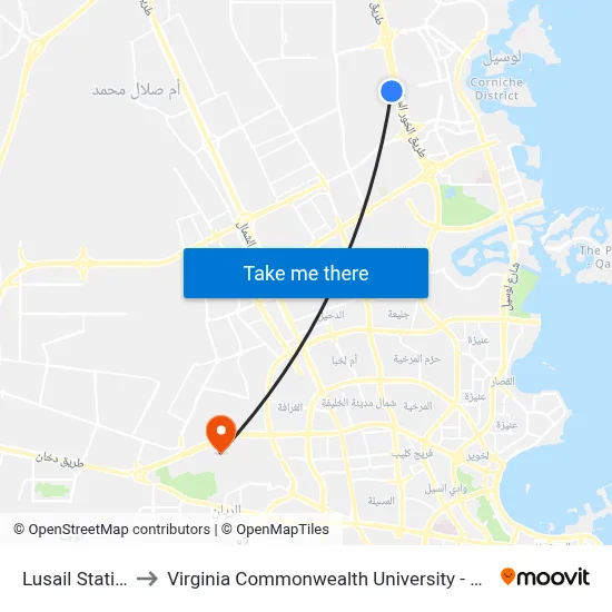 Lusail Station to Virginia Commonwealth University - Qatar map