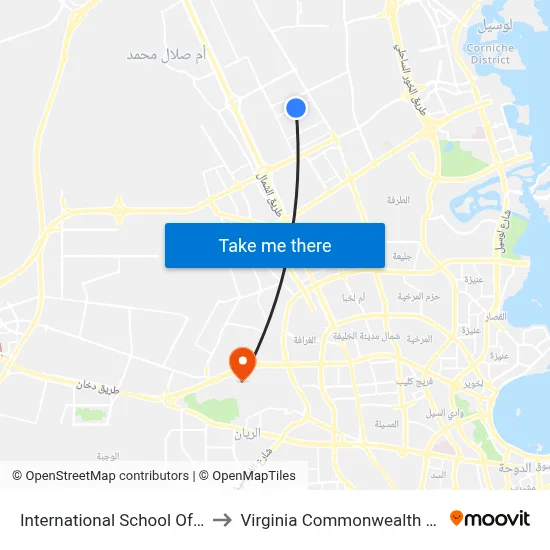 International School Of London - Qatar to Virginia Commonwealth University - Qatar map