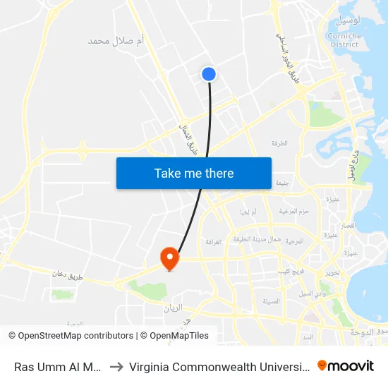 Ras Umm Al Maa St. to Virginia Commonwealth University - Qatar map