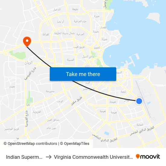 Indian Supermarket to Virginia Commonwealth University - Qatar map