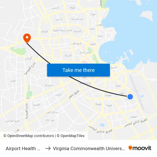 Airport Health Center to Virginia Commonwealth University - Qatar map