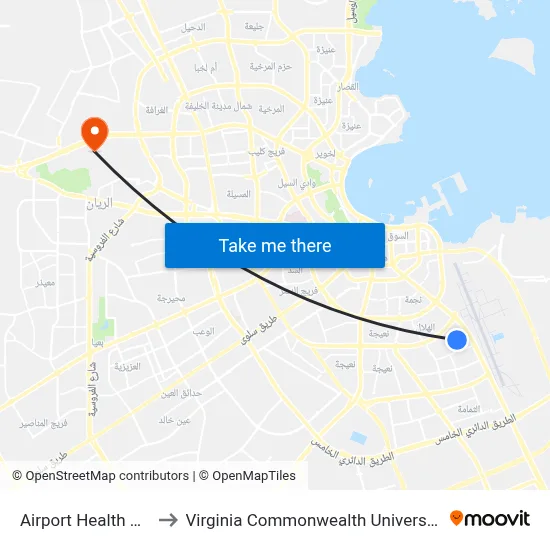 Airport Health Center to Virginia Commonwealth University - Qatar map