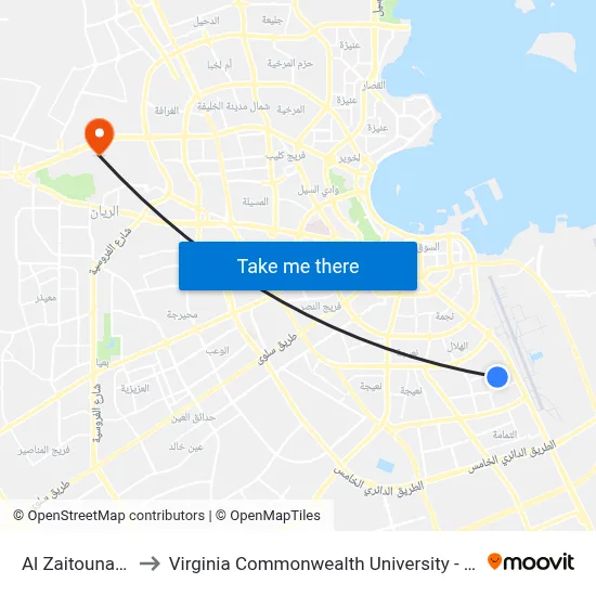 Al Zaitouna Street to Virginia Commonwealth University - Qatar map