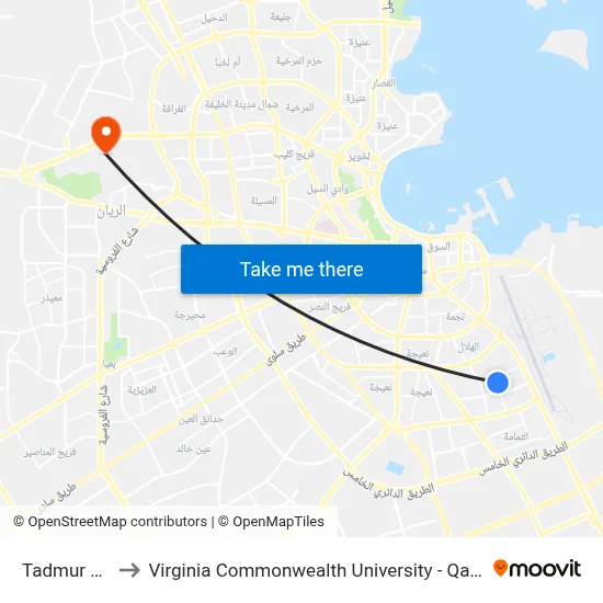 Tadmur St. to Virginia Commonwealth University - Qatar map