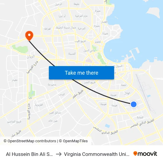 Al Hussein Bin Ali Street (Stop-B) to Virginia Commonwealth University - Qatar map