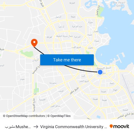 مشيرب Musheireb to Virginia Commonwealth University - Qatar map