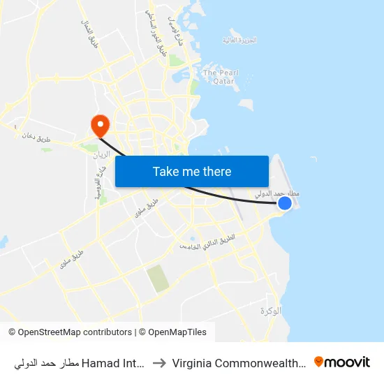 Hamad International Airport to Virginia Commonwealth University - Qatar map